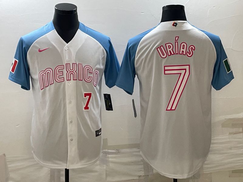 Men 2023 World Cub Mexico #7 Urias White blue Nike MLB Jersey5